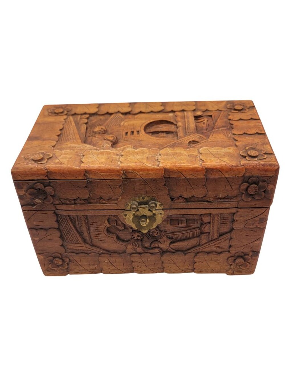 Vintage Chinese Camphor Wood Hand Carved Hinged Box 10X6X6